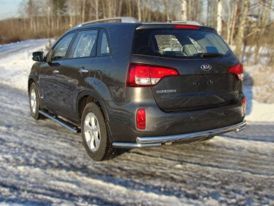 Защита заднего бампера уголки 60 мм ТСС для Kia Sorento 2012-2020