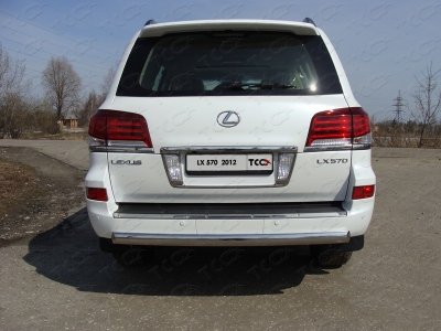 Защита заднего бампера овальная 75х42 мм ТСС для Lexus LX-570 2012-2015